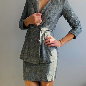 Plaid Blazer Skirt Suit Set